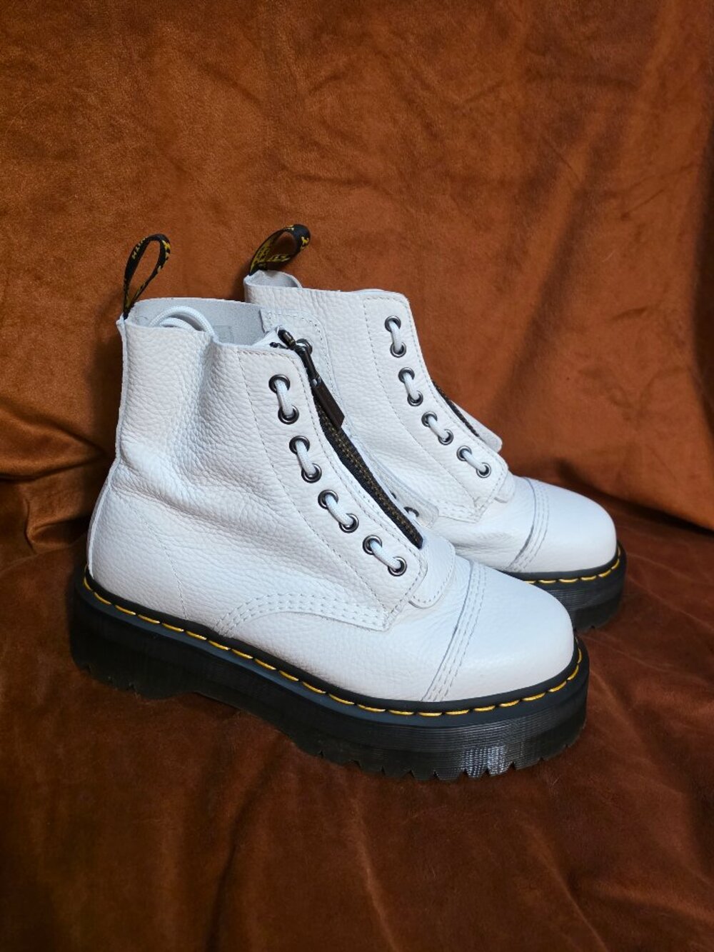 Dr. Martens Sinclair Platform Boots in white milled nappa leather